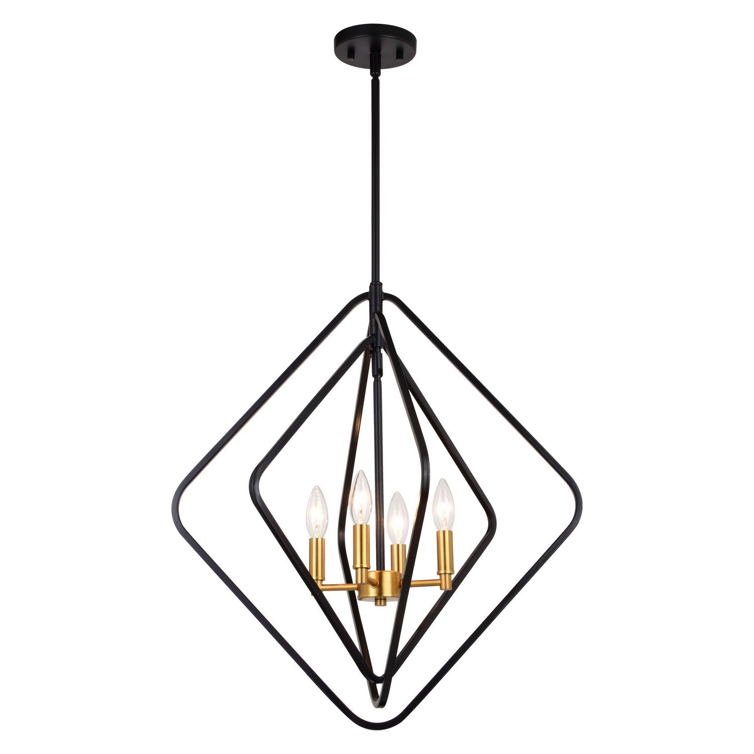 Vaxcel - P0389 - Four Light Pendant - Brady - Black and Satin Brass