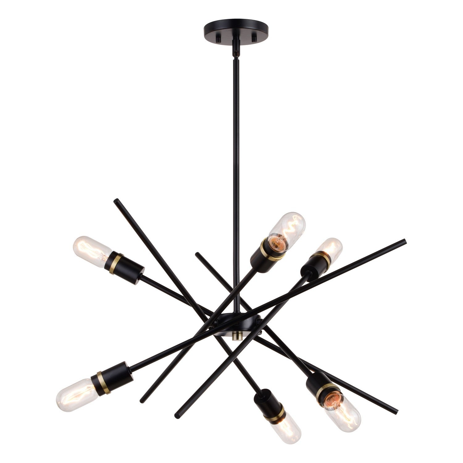 Vaxcel - P0390 - Six Light Pendant - Halsted - Black and Satin Brass