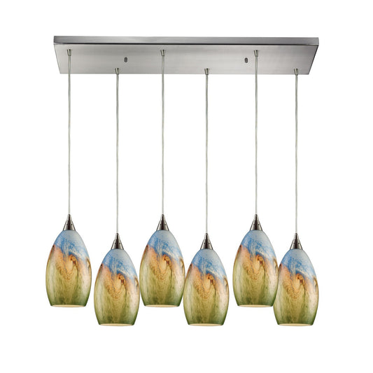 ELK Home - 10077/6RC - Six Light Pendant - Geologic - Satin Nickel