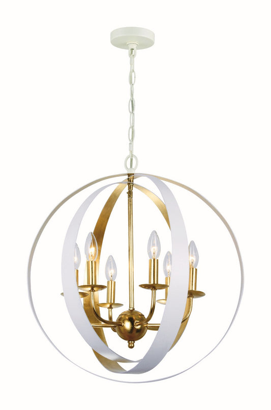 Crystorama - 585-MT-GA - Six Light Chandelier - Luna - Matte White + Antique Gold