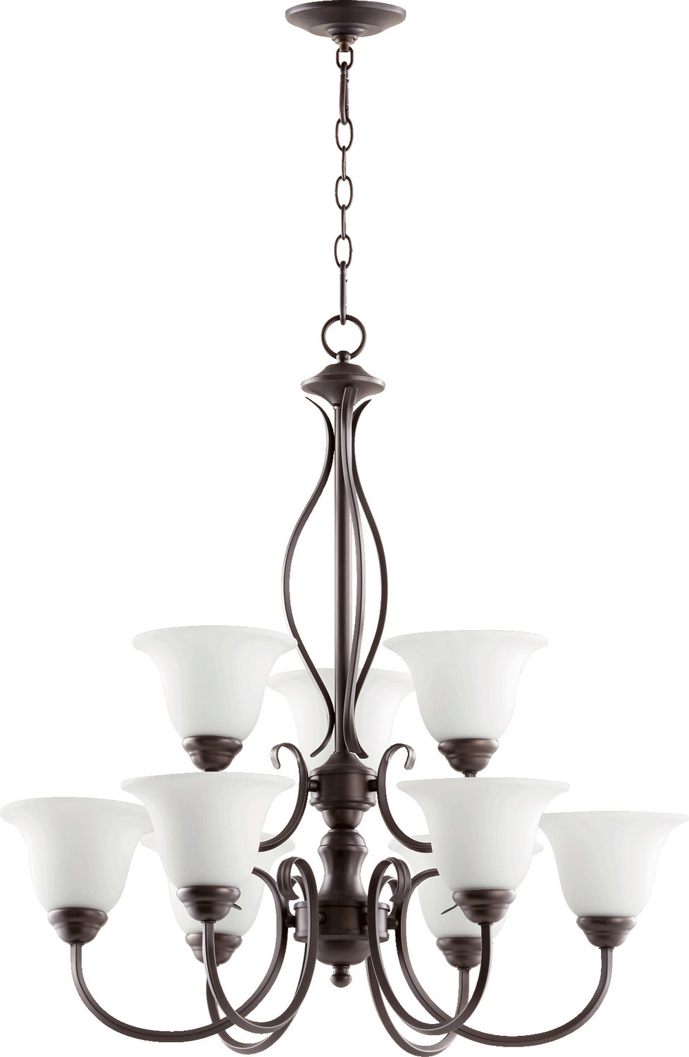 Quorum - 6010-9-186 - Nine Light Chandelier - Spencer - Oiled Bronze w/ Satin Opal