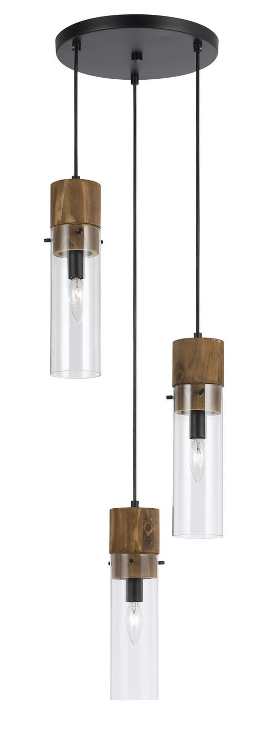 Cal Lighting - FX-3583-3 - Three Light Pendant - SPHEROID - Dark Bronze/Wood