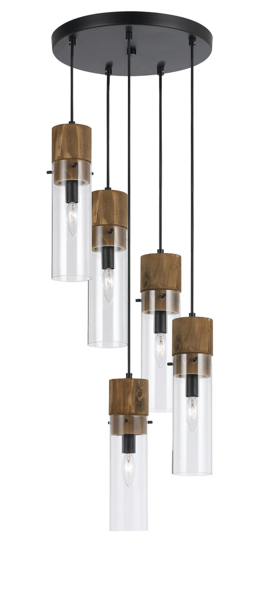 Cal Lighting - FX-3583-5 - Five Light Pendant - SPHEROID - Wood/Dark Bronze
