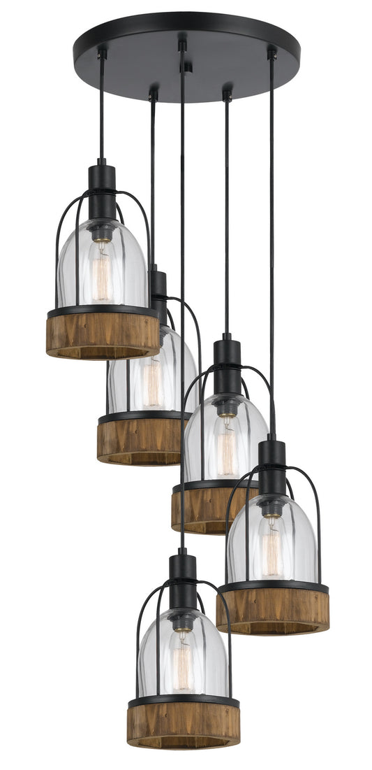Cal Lighting - FX-3584-5 - Five Light Pendant - BEACON - Wood/Dark Bronze