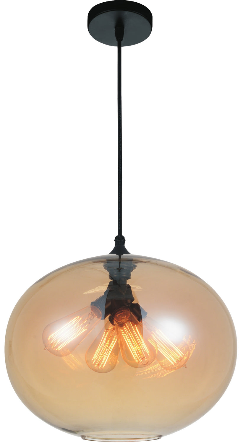 CWI Lighting - 5553P16 -Amber - Four Light Pendant - Glass - Black