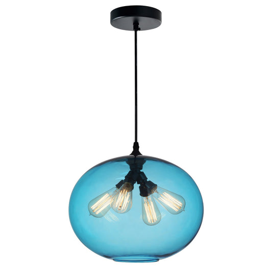 CWI Lighting - 5553P16 -Blue - Four Light Pendant - Glass - Black