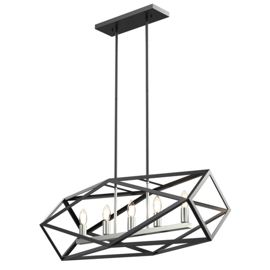 DVI Lighting - DVP29502SN/GR - Five Light Linear Pendant - Polygon - Satin Nickel And Graphite