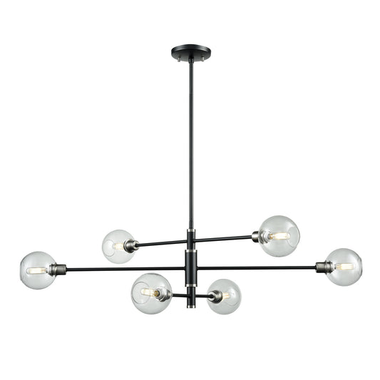 DVI Lighting - DVP20802SN+GR-CL - Six Light Linear Pendant - Ocean Drive - Satin Nickel And Graphite With Clear Glass