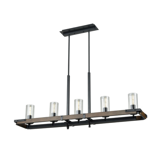 DVI Lighting - DVP38602GR+IW-CL - Five Light Linear Pendant - Okanagan - Graphite And Ironwood On Metal With Clear Glass