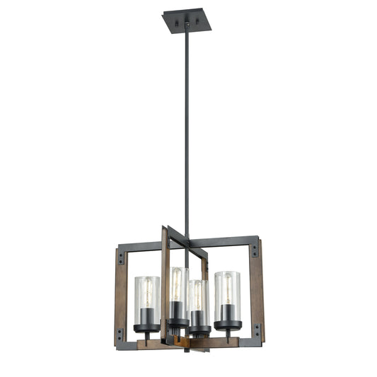 DVI Lighting - DVP38620GR+IW-CL - Four Light Pendant - Okanagan - Graphite And Ironwood On Metal With Clear Glass