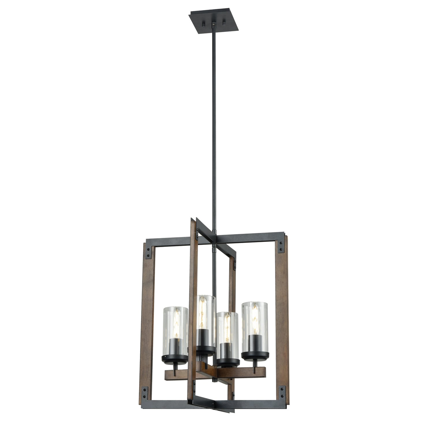 DVI Lighting - DVP38648GR+IW-CL - Four Light Foyer Pendant - Okanagan - Graphite And Ironwood On Metal With Clear Glass