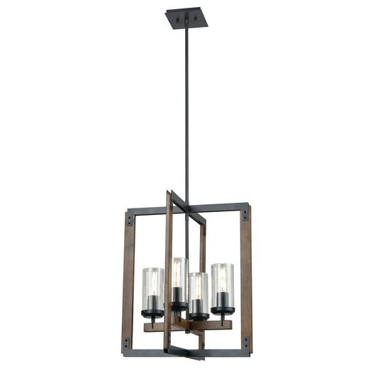 DVI Lighting - DVP38648GR+IW-CL - Four Light Foyer Pendant - Okanagan - Graphite And Ironwood On Metal With Clear Glass