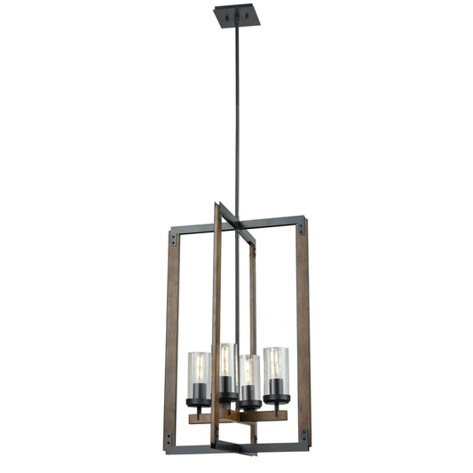 DVI Lighting - DVP38649GR+IW-CL - Four Light Foyer Pendant - Okanagan - Graphite And Ironwood On Metal With Clear Glass