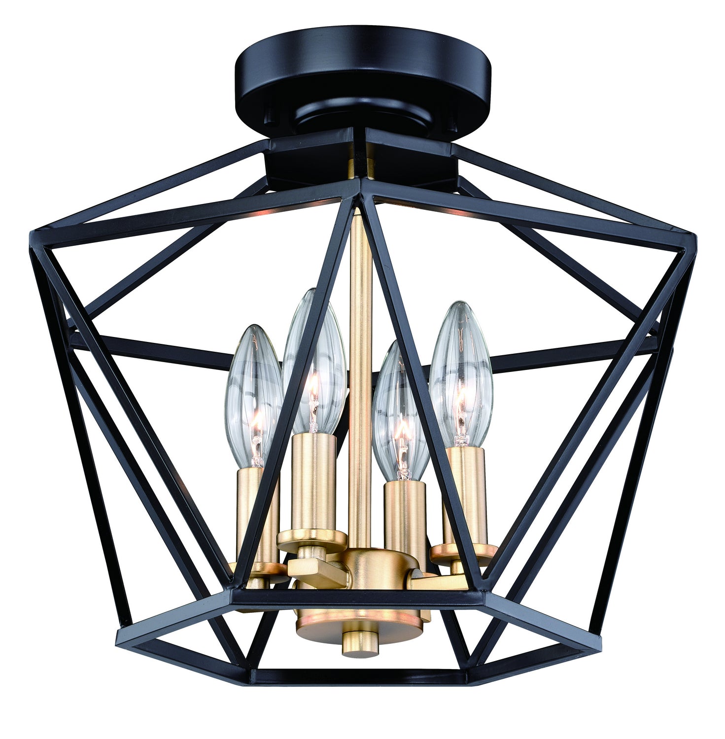 Vaxcel - C0174 - Four Light Semi Flush Mount - Turin - Noble Bronze and Natural Brass