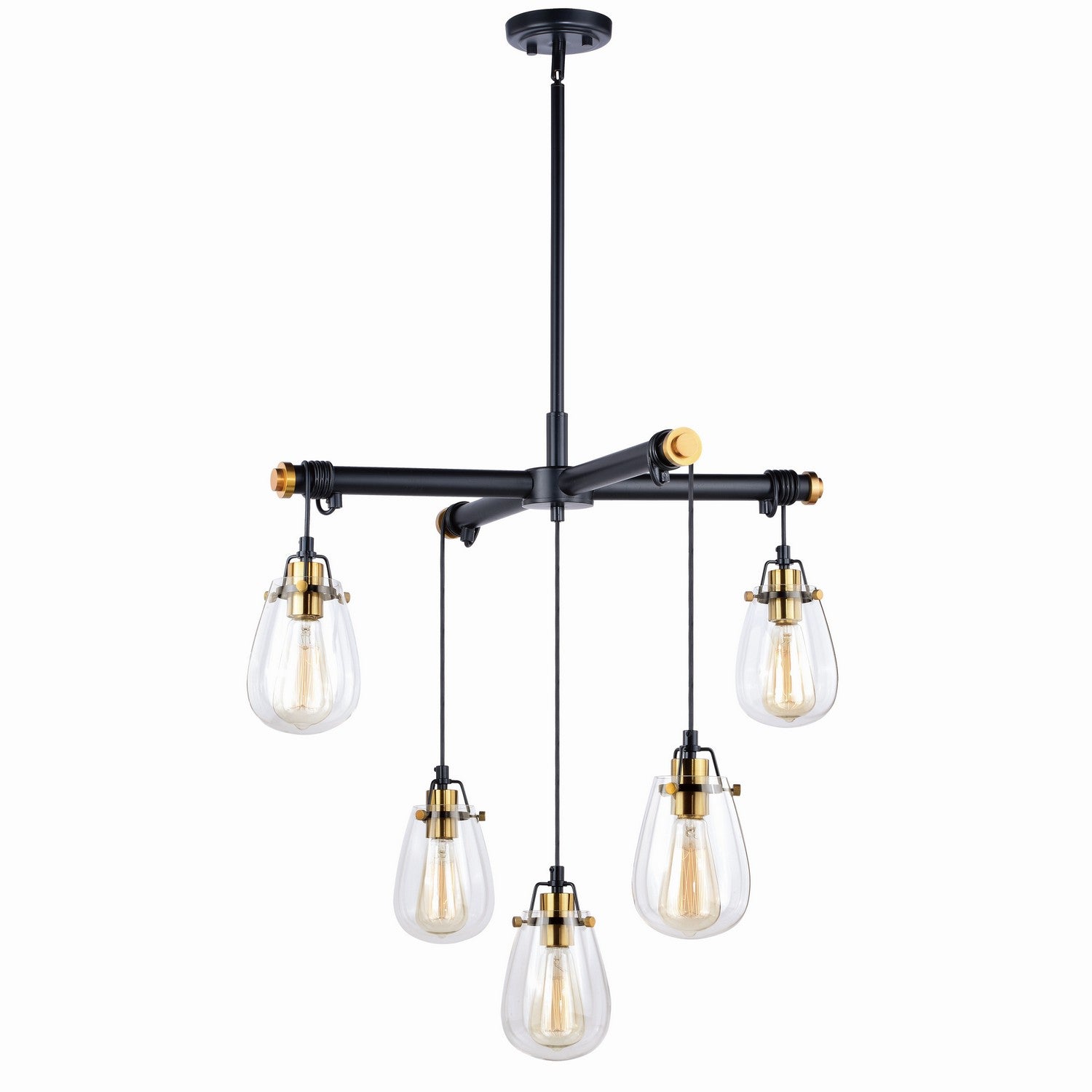 Vaxcel - H0184 - Five Light Chandelier - Kassidy - Black and Natural Brass