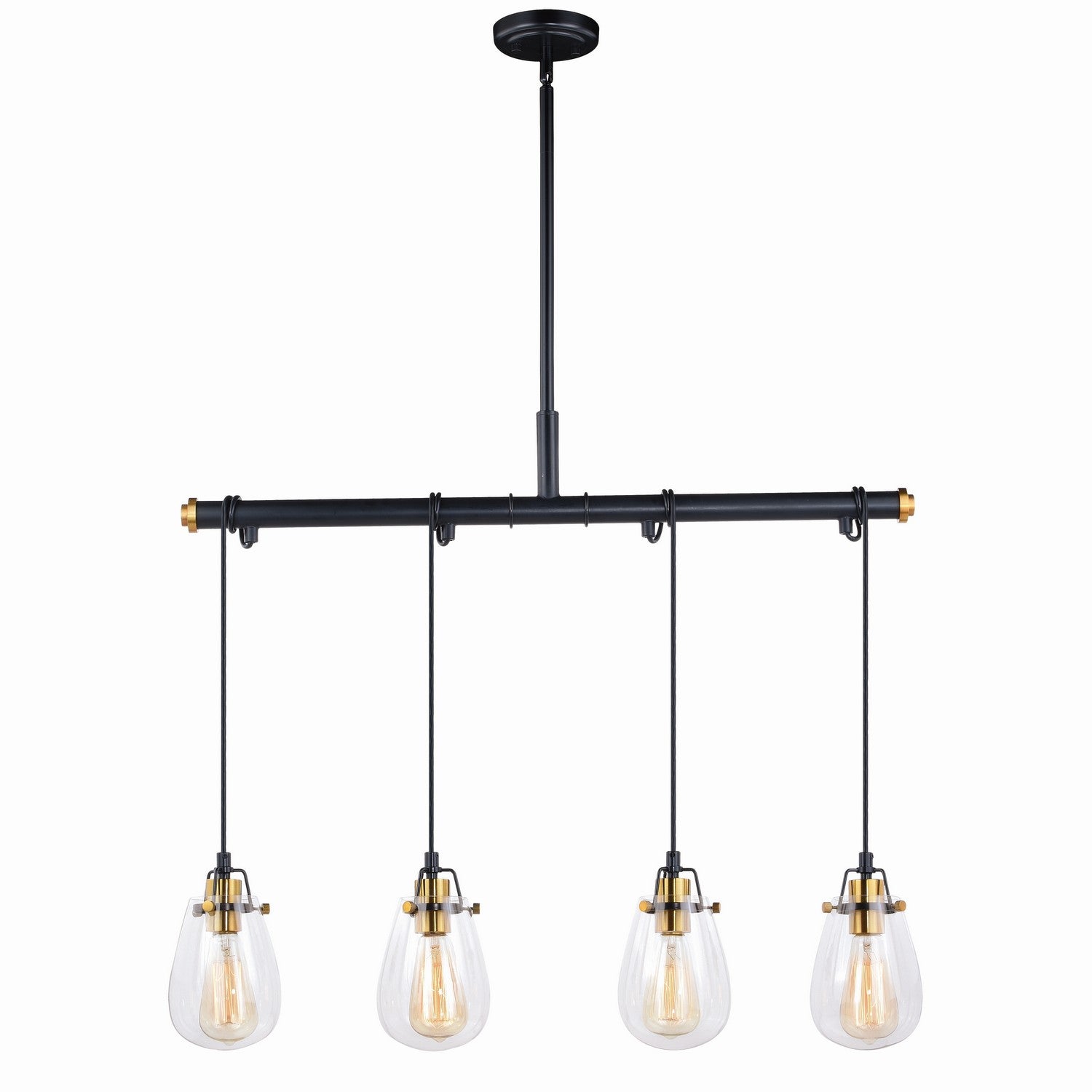 Vaxcel - P0234 - Four Light Linear Chandelier - Kassidy - Black and Natural Brass