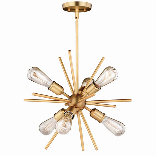 Vaxcel - P0238 - Six Light Pendant - Estelle - Natural Brass