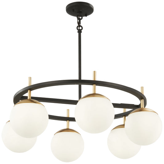 George Kovacs - P1356-618 - Six Light Pendant - Alluria - Weathered Black W/Autumn Gold