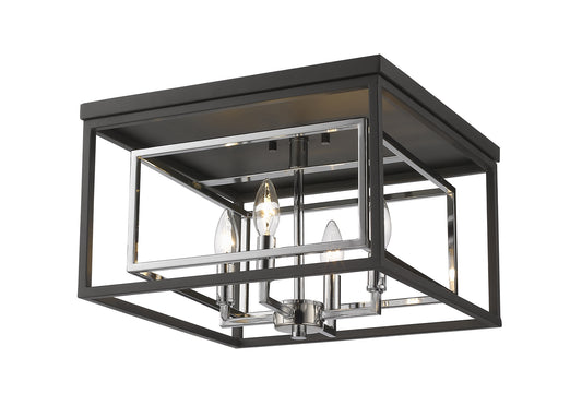 Z-Lite - 457F-CH-MB - Four Light Flush Mount - Euclid - Chrome / Matte Black