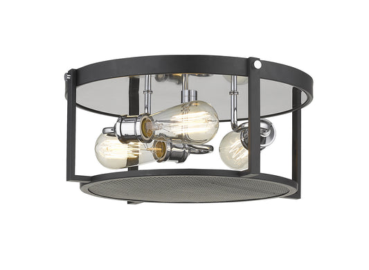 Z-Lite - 723F15-MB+CH - Three Light Flush Mount - Halcyon - Matte Black / Chrome