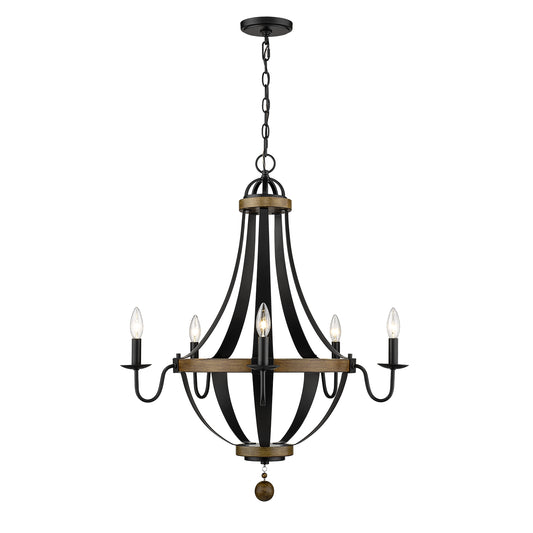 Millennium - 2395-MB/WT - Five Light Chandelier - Ellijay - Matte Black/Wood Tone