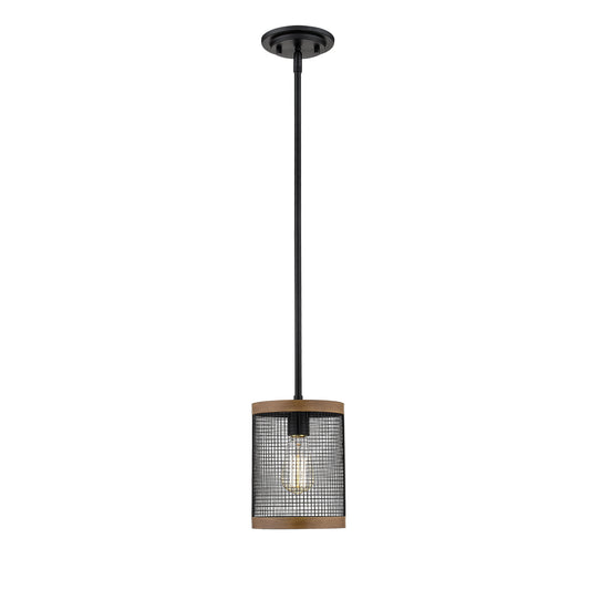 Millennium - 3521-MB/WG - One Light Mini Pendant - Mesa - Matte Black/Wood Grain