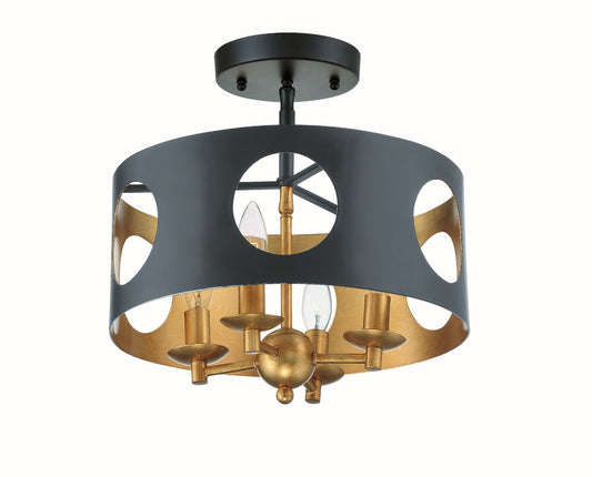 Crystorama - ODE-700-BK-GA_CEILING - Four Light Semi Flush Mount - Odelle - Black + Antique Gold
