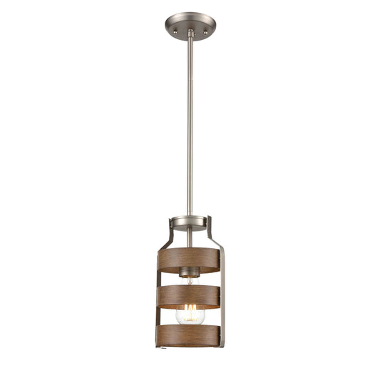 DVI Lighting - DVP41821BN+BAW - One Light Mini-Pendant - Fort Garry - Buffed Nickel And Barnwood On Metal