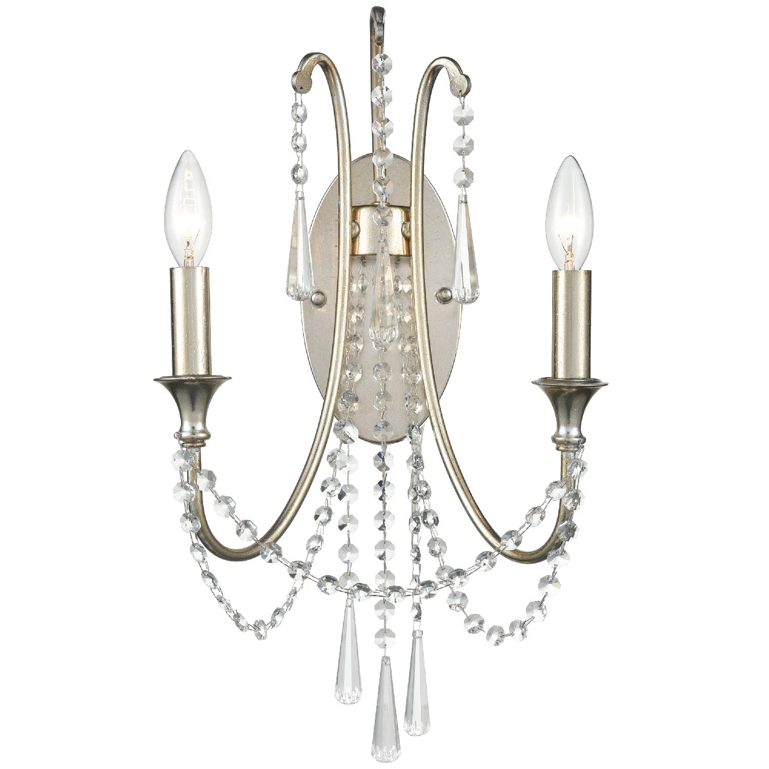 Crystorama - ARC-1902-SA-CL-MWP - Two Light Wall Sconce - Arcadia - Antique Silver