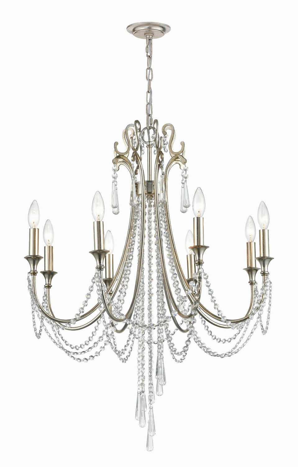 Crystorama - ARC-1908-SA-CL-MWP - Eight Light Chandelier - Arcadia - Antique Silver