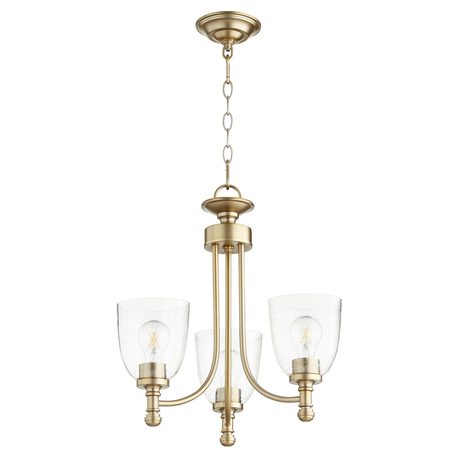 Quorum - 6122-3-280 - Three Light Chandelier - Rossington - Aged Brass w/ Clear/Seeded