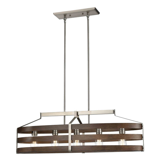 DVI Lighting - DVP41802BN+BAW - Five Light Linear Pendant - Fort Garry - Buffed Nickel And Barnwood On Metal