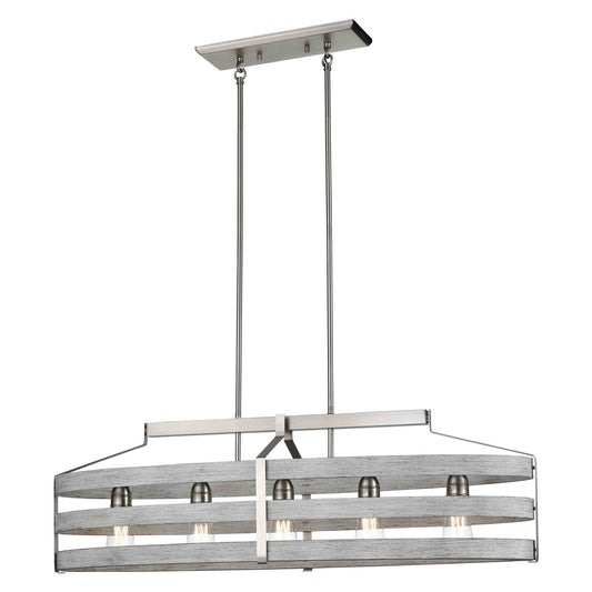 DVI Lighting - DVP41802BN+BIW - Five Light Linear Pendant - Fort Garry - Buffed Nickel And Birchwood On Metal