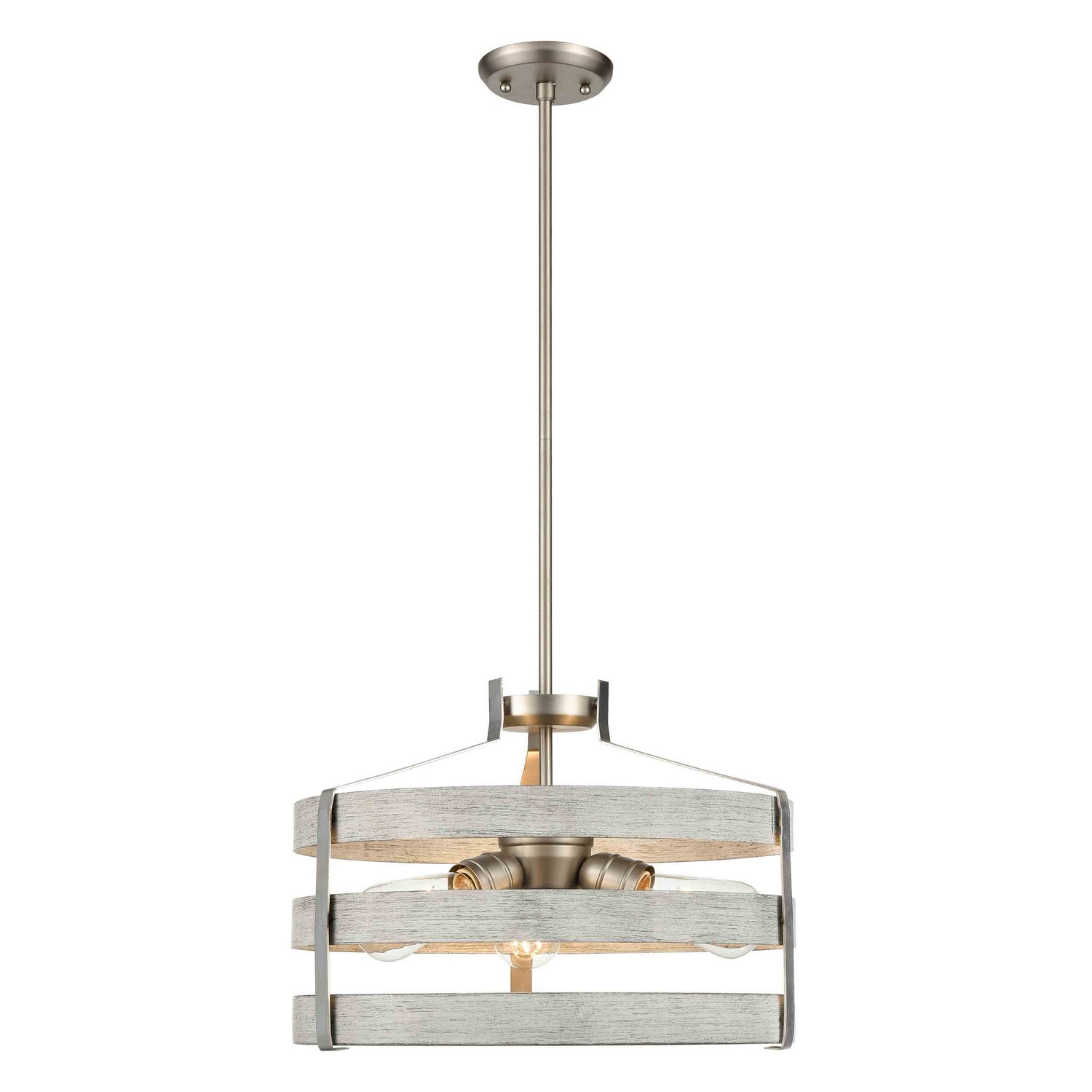 DVI Lighting - DVP41820BN+BIW - Three Light Pendant - Fort Garry - Buffed Nickel And Birchwood On Metal