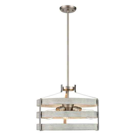 DVI Lighting - DVP41820BN+BIW - Three Light Pendant - Fort Garry - Buffed Nickel And Birchwood On Metal