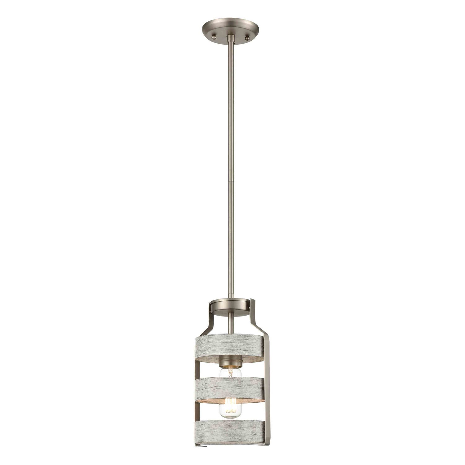 DVI Lighting - DVP41821BN+BIW - One Light Mini-Pendant - Fort Garry - Buffed Nickel And Birchwood On Metal
