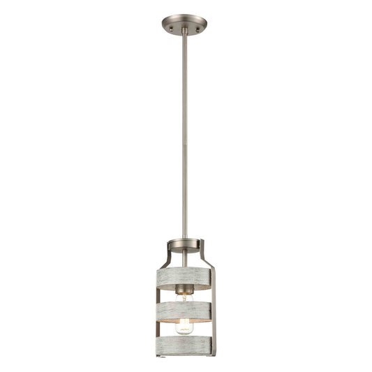 DVI Lighting - DVP41821BN+BIW - One Light Mini-Pendant - Fort Garry - Buffed Nickel And Birchwood On Metal